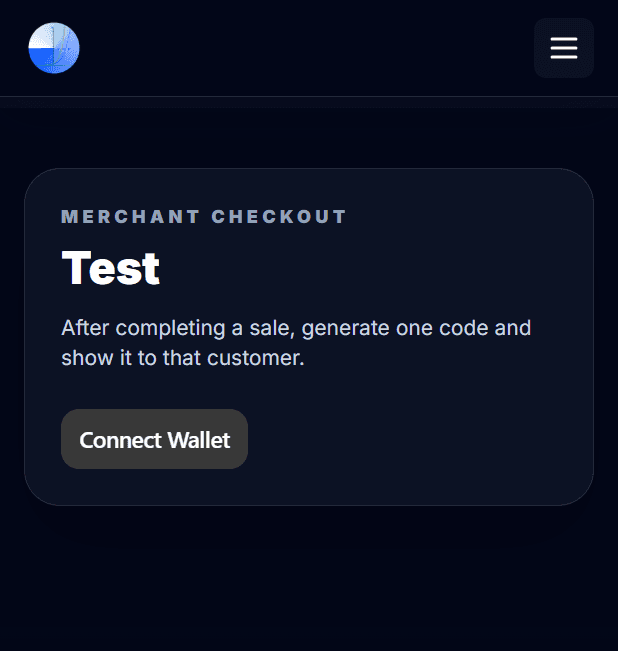 EPWX Merchant Checkout page prompting the cashier to connect an authorized wallet